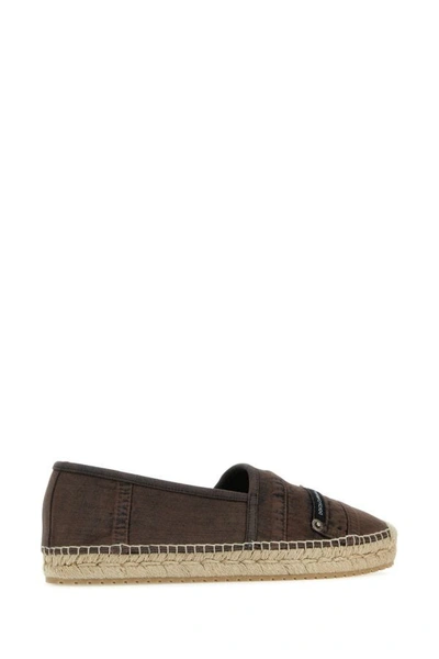 Dolce & Gabbana Canvas Denim Logo-patch Slip-on Espadrilles In Brown