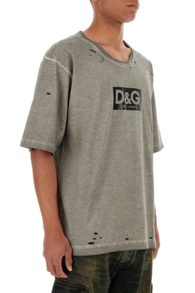 Shop Dolce & Gabbana Man Melange Grey Cotton Oversize T-shirt In Gray