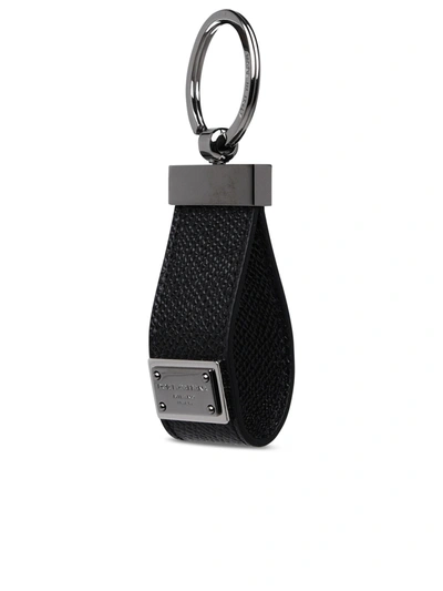 Dolce & Gabbana Calfskin Key Chain With Logo Tag In Black