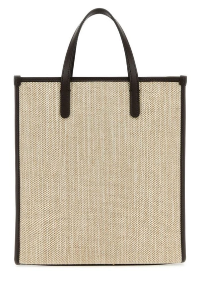 Shop Dolce & Gabbana Man Sand Canvas Small Shopping Bag In Brown
