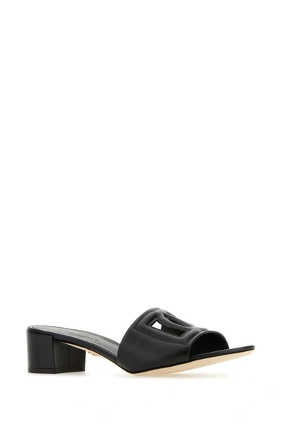 Shop Dolce & Gabbana Woman Black Leather Crystal 40 Mules