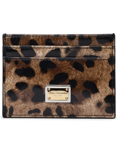 Shop Dolce & Gabbana Woman  Two-color Shiny Leather Card Holder In Brown