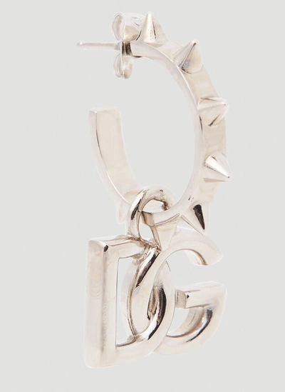 Shop Dolce & Gabbana Women Spike Logo Plaque Earrings In Silver