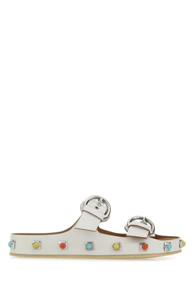 Shop Etro Woman Chalk Leather Crown Me Slippers In White