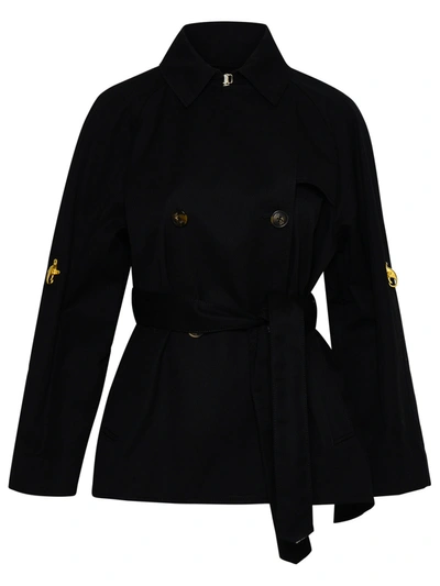 Shop Fay Woman Black Cotton Blend Trench Coat