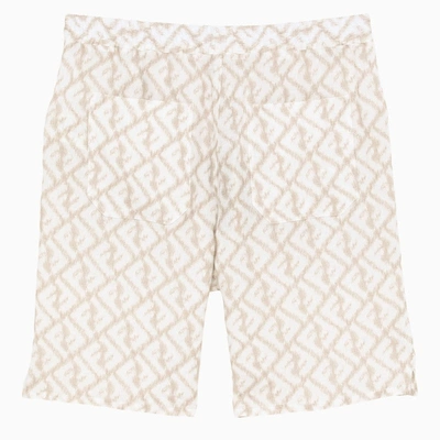 Shop Fendi Beige/white Linen Bermuda Shorts Men In Multicolor