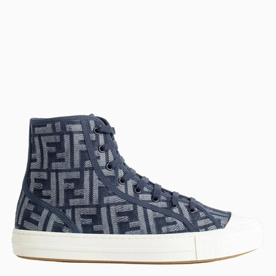 Shop Fendi High-top Domino Sneaker In Blue Denim Men