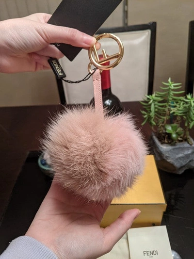 Shop Fendi Women Beige Pink Fox Fur Bicolor Pom Pom Bag Charm