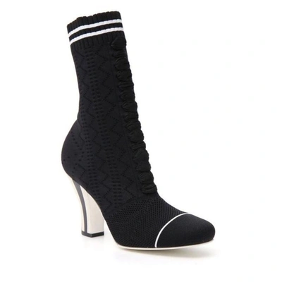 Shop Fendi Women Black Rockoko Knit Boots/booties