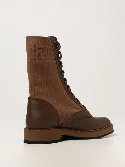 Shop Fendi Women Camel Rockoko Leather Combat Boots/booties In Brown