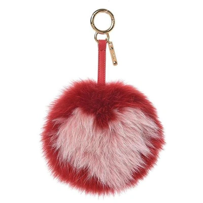Shop Fendi Women Red Fox Fur Bicolor Pom Pom Bag Beige Pink Charm