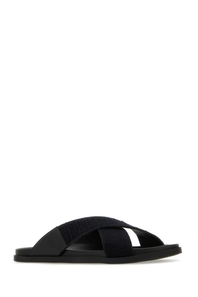 Shop Givenchy Man Black Leather And Cotton Slippers
