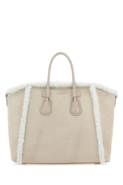 Shop Givenchy Woman Sand Suede Small Antigona Sport Handbag In Brown