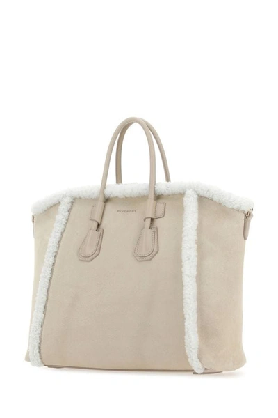 Shop Givenchy Woman Sand Suede Small Antigona Sport Handbag In Brown