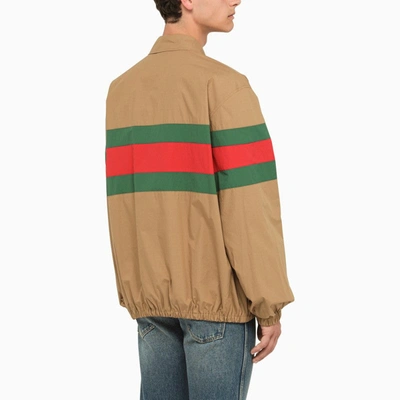 Shop Gucci Beige Jacket With Green/red/green Web Men In Cream