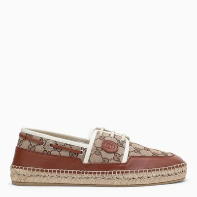 Shop Gucci Beige/leather Canvas Lace-up Men In Cream