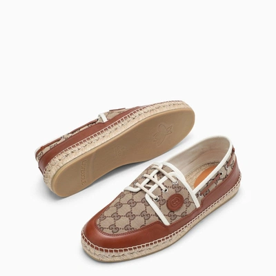 Shop Gucci Beige/leather Canvas Lace-up Men In Cream
