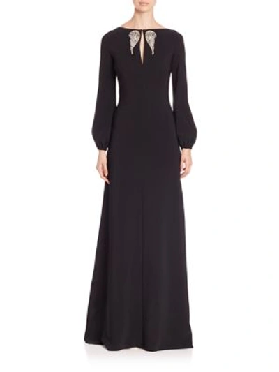 Shop Roberto Cavalli Cadi Long Sleeve Floor Length Gown In Black