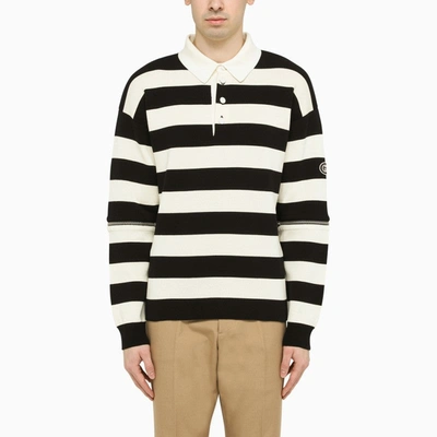 Shop Gucci Ivory/black Striped Polo Shirt Men In White