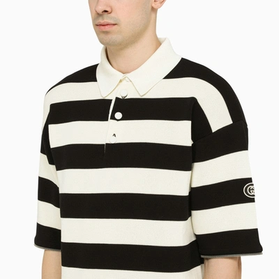 Shop Gucci Ivory/black Striped Polo Shirt Men In White
