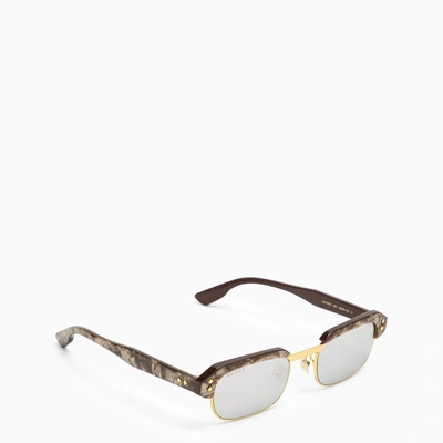 Shop Gucci Rectangular Beige Sunglasses Men In Brown
