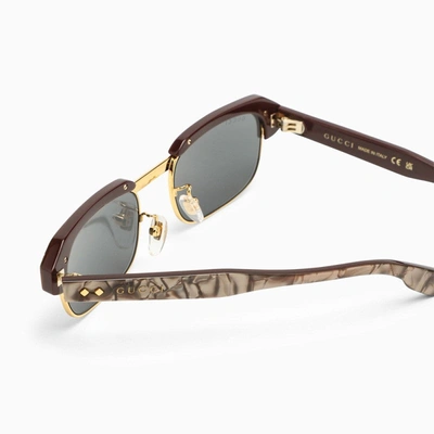 Shop Gucci Rectangular Beige Sunglasses Men In Brown
