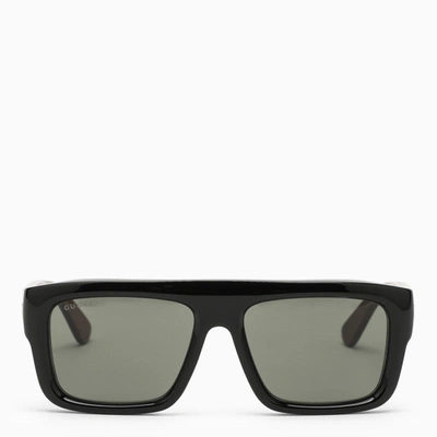 Shop Gucci Rectangular Black/tortoiseshell Sunglasses Men