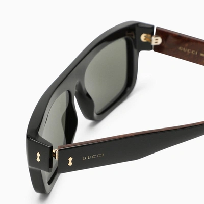 Shop Gucci Rectangular Black/tortoiseshell Sunglasses Men