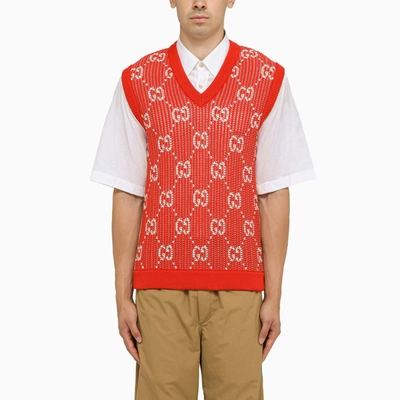 Shop Gucci Red/ivory Waistcoat With Gg Men