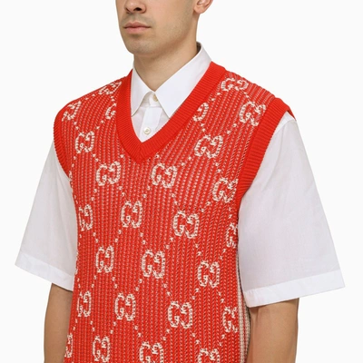 Shop Gucci Red/ivory Waistcoat With Gg Men