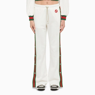 Shop Gucci White Trousers With Web Women In Multicolor