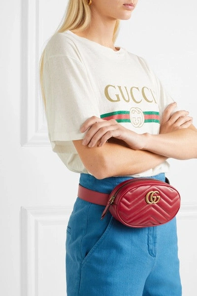 Shop Gucci Women Belt Marmont Quilted Size 75cm Red Leather Cross Body Bag