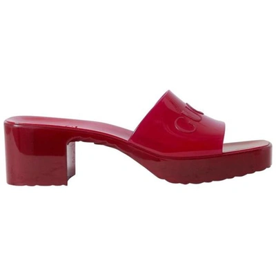Shop Gucci Women Cherry-red Plastique Logo-embossed Rubber Mules/slides