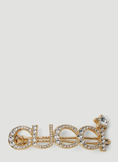 Shop Gucci Women Embellished Logo Hair Slide In Gold