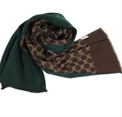 Shop Gucci Women Green/brown Gg Ripon Wool Unisex Scarf/wrap