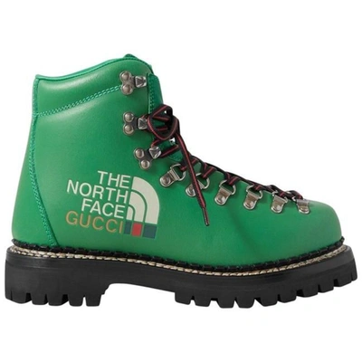 Shop Gucci Women + The North Face Printed Green Leather Ankle Boots/booties
