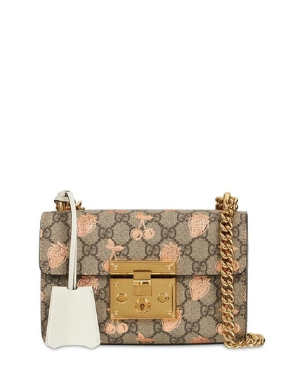 Shop Gucci Women Padlock Small Berry Beige/white Gg Supreme Canvas Shoulder Bag In Brown