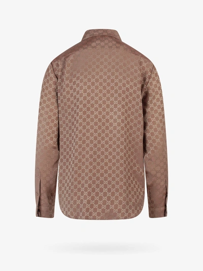 Shop Gucci Women Silk-satin Jacquard Shirt In Brown
