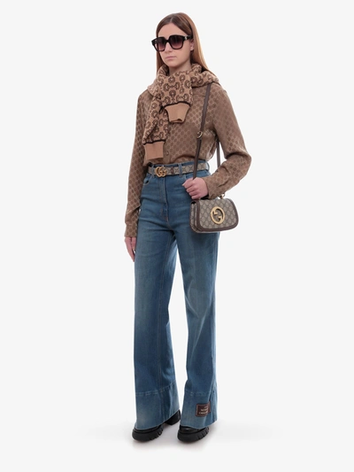 Shop Gucci Women Silk-satin Jacquard Shirt In Brown