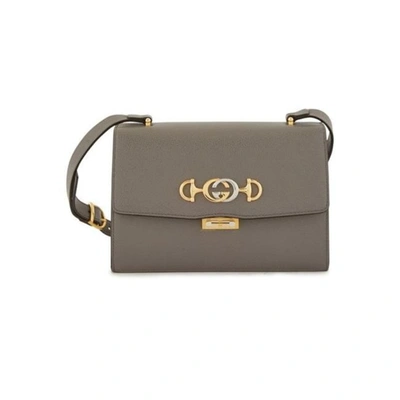 Shop Gucci Women Zumi Grey Textured Leather Shoulder Bag In Gray