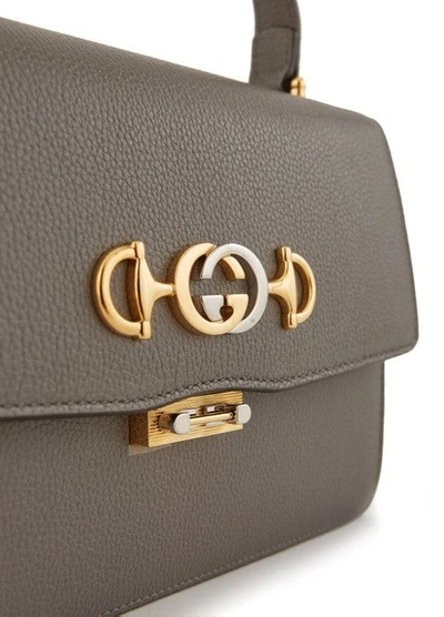 Shop Gucci Women Zumi Grey Textured Leather Shoulder Bag In Gray