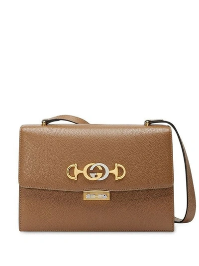 Shop Gucci Women Zumi Small Brown Textured Leather Shoulder Bag