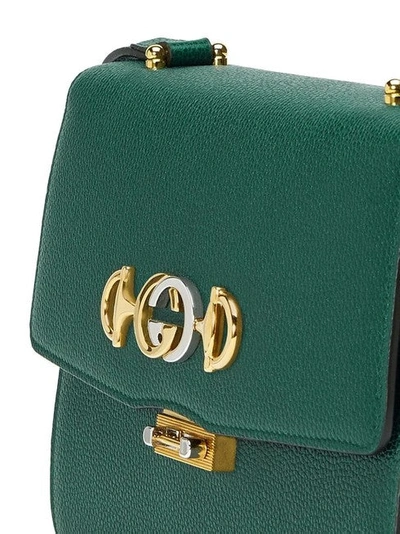 Shop Gucci Women Zumi Small Green Textured Leather Shoulder Bag