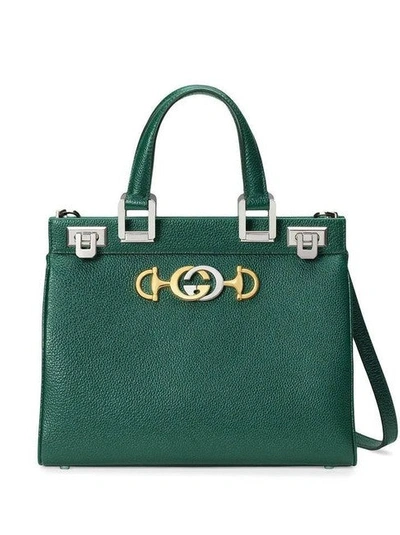 Shop Gucci Women Zumi Small Green Textured Leather Shoulder Bag