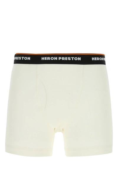 Shop Heron Preston Man Ivory Stretch Cotton Boxer Set In White