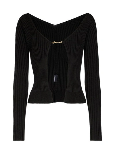 Shop Jacquemus Women Black Seamless Ribbed Cardigan