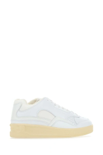 Shop Jil Sander Man White Leather And Fabric Sneakers