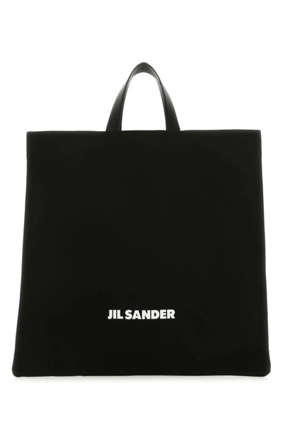 Jil Sander Black Canvas Shopping Bag In Black