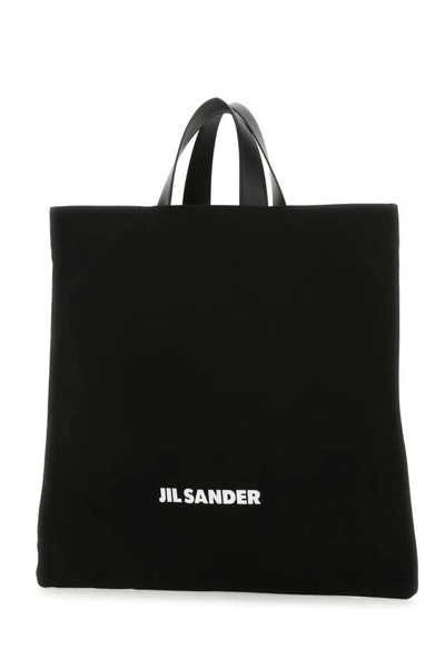 Jil Sander Black Canvas Shopping Bag In Black