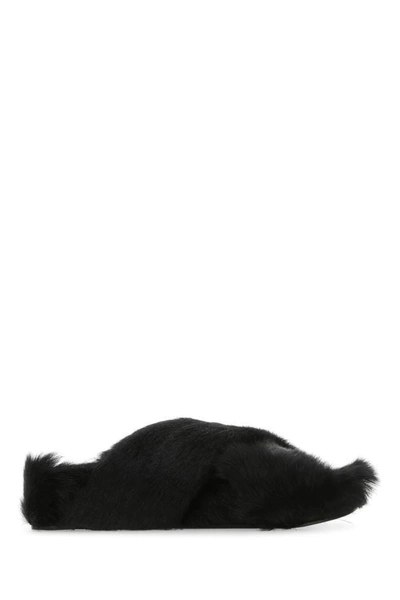 Shop Jil Sander Woman Black Fur Slippers